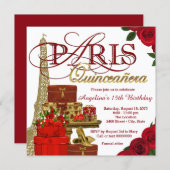 Red and Gold Paris Quinceanera Invitation (Front/Back)