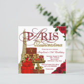 Red and Gold Paris Quinceanera Invitation (Standing Front)