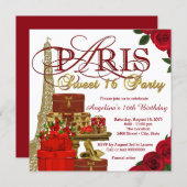 Red and Gold Paris Sweet 16 Party Invitation (Front/Back)