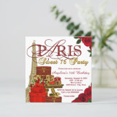 Red and Gold Paris Sweet 16 Party Invitation (Standing Front)
