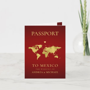 Red and Gold Passport Travel Destination Wedding Invitation