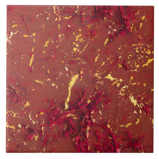 Red and Gold Pattern Ceramic Tile (Front)