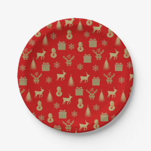 Red and gold pattern christmas paper plates