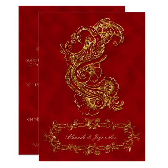 Red And Gold Peacock Indian Wedding Invitation Zazzle Com