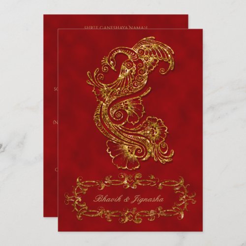 Red and Gold Peacock Indian Wedding Invitation