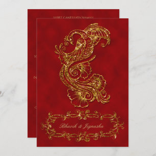 Red and Gold Peacock Indian Wedding Invitation