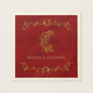 Red and Gold Peacock Indian Wedding Napkin