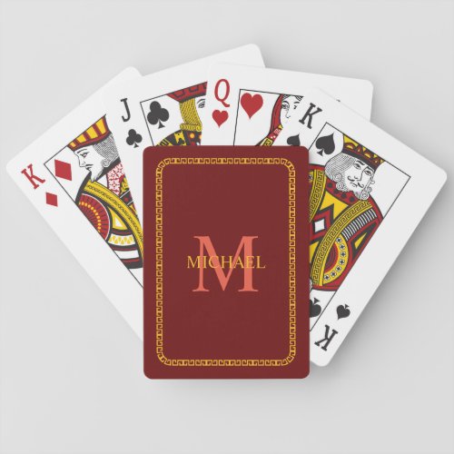 Red and Gold Personalized Monogram and Name Playing Cards