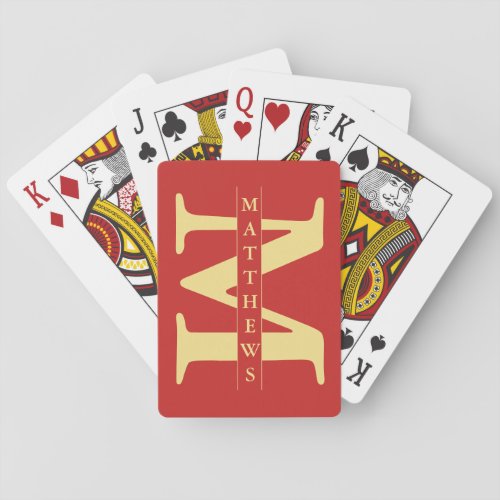 Red and Gold Personalized Monogram and Name Poker Cards