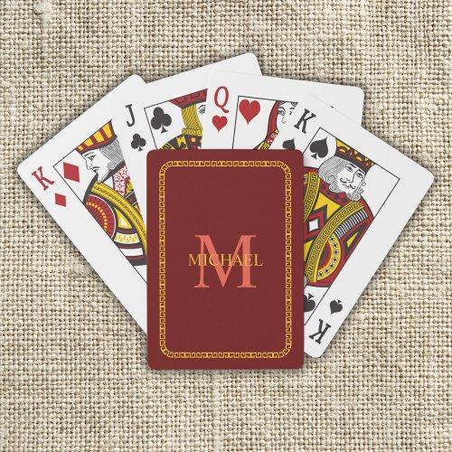 Red and Gold Personalized Monogram and Name Poker Cards