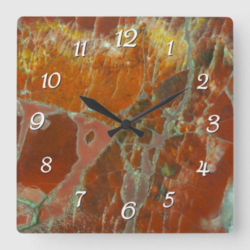 Red and Gold Pertrified Wood Square Wall Clock