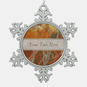 Red and Gold Petrified Wood Snowflake Pewter Christmas Ornament