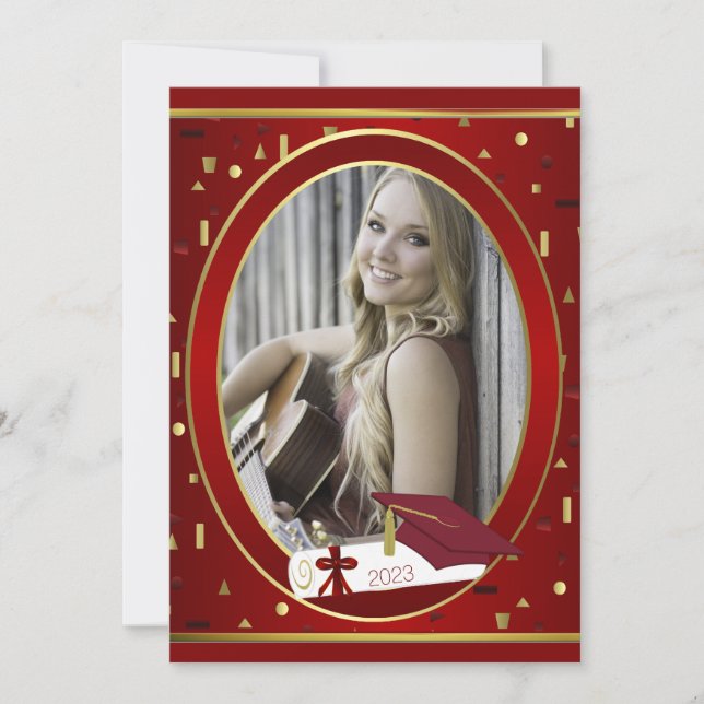 Red and Gold Photo Graduation Announcement (Front)