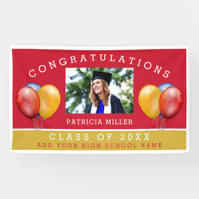 Red And Gold Photo Graduation Congratulations Banner | Zazzle