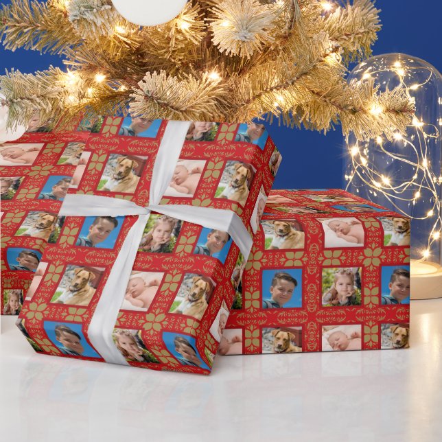 Red and Gold Photo Holiday Wrapping Paper (Holidays)