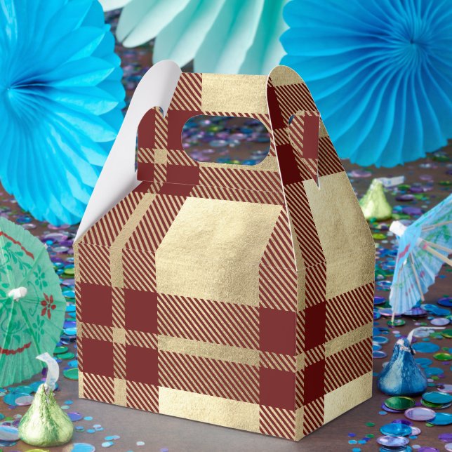 Red and Gold Plaid Pattern Favor Boxes (Party)