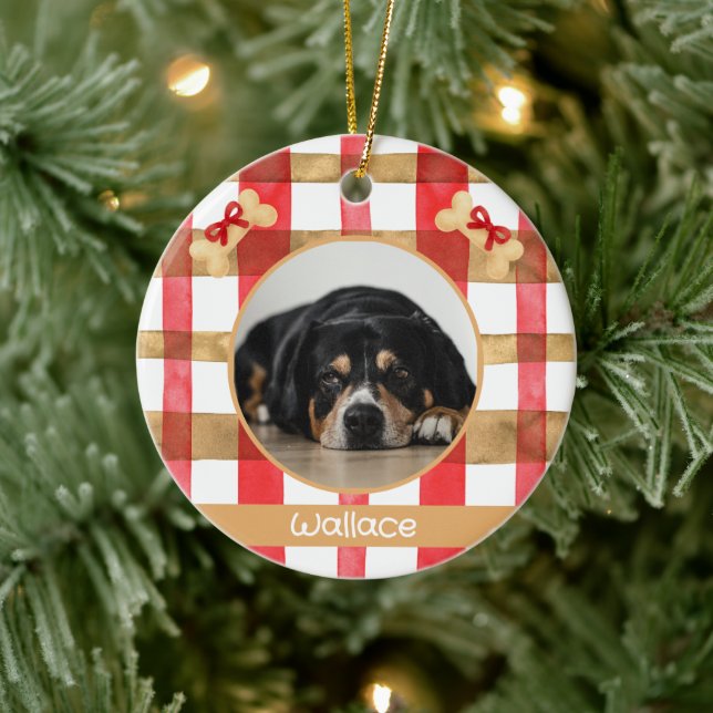 Red and Gold Plaid Round Pet Ornament (Tree)