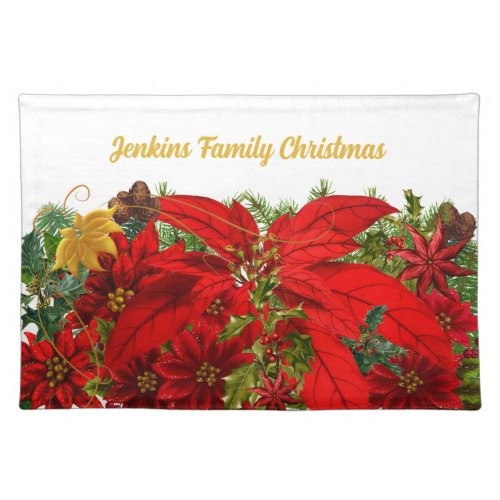 Red and Gold Poinsettia Christmas Dining Cloth Placemat