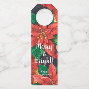 Red and Gold Poinsettias Christmas Floral Bottle Hanger Tag