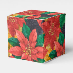 Red and Gold Poinsettias Christmas Holiday Favor Boxes