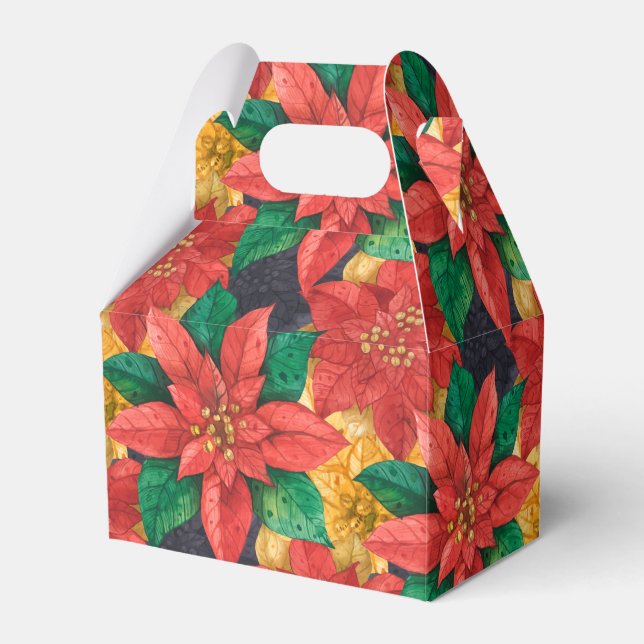 Red and Gold Poinsettias Christmas Holiday Favor Boxes (Front Side)