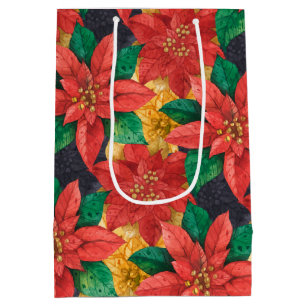 Red and Gold Poinsettias Christmas Medium Gift Bag