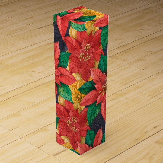 Red and Gold Poinsettias Christmas Wine Box