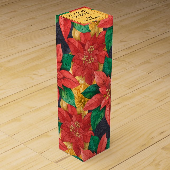 Red and Gold Poinsettias Christmas Wine Box (Front)