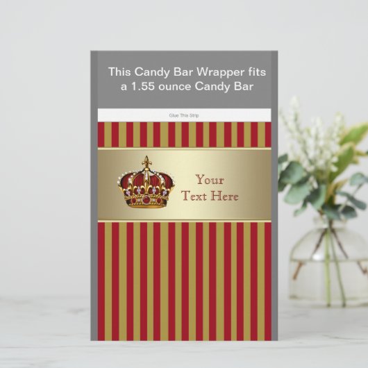 Red and Gold Prince Baby Shower Candy Bar Wrapper (Standing Front)