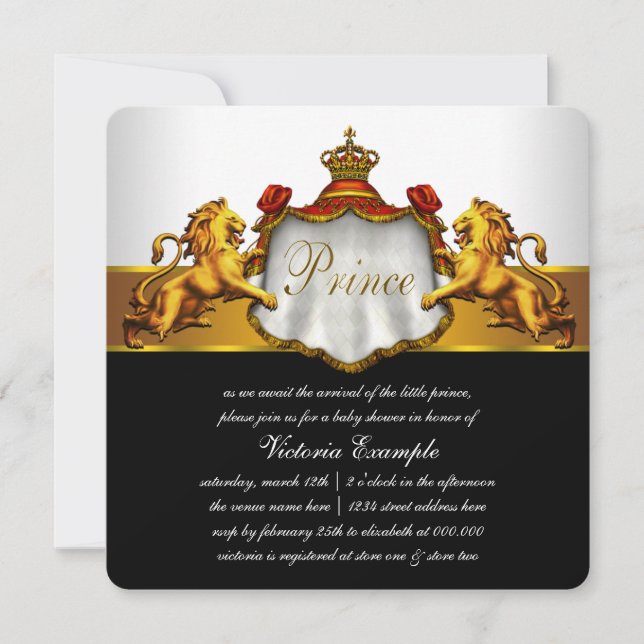 Red and Gold Prince Baby Shower Invitation (Front)