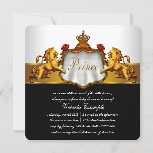 Red and Gold Prince Baby Shower Invitation