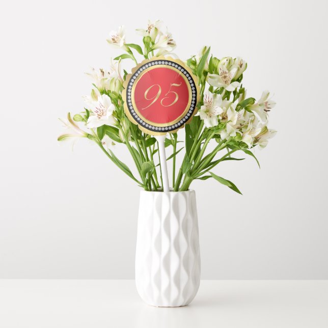 Red and gold, printed diamond 95th Birthday Balloon (Vase)