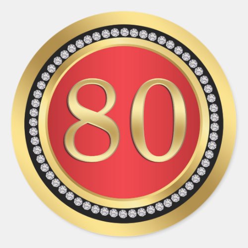 Red and gold printed diamonds 80th Birthday Party Classic Round Sticker
