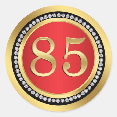 Red and gold printed diamonds 85th Birthday Party Classic Round Sticker