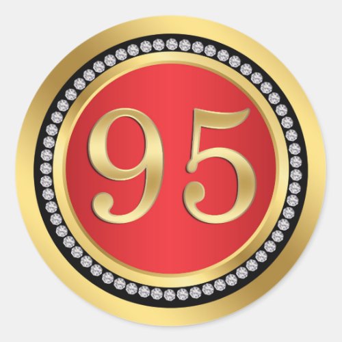 Red and gold printed diamonds 95th Birthday party Classic Round Sticker