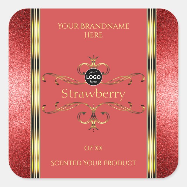 Red and Gold Product Labels Glitter Borders Logo (Front)