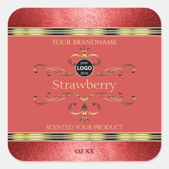 Red and Gold Product Labels Glitter Borders Logo (Front)