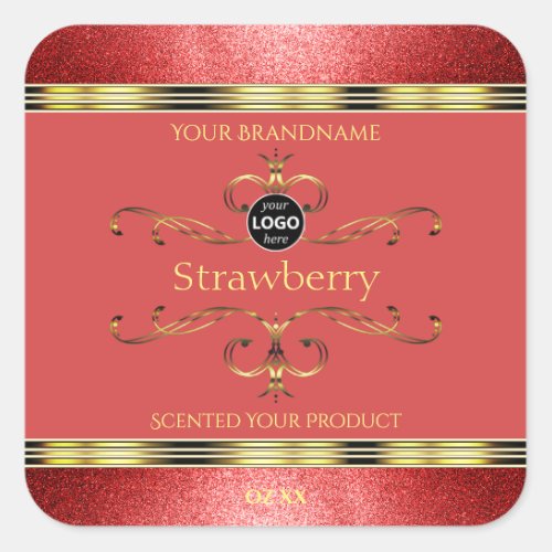 Red and Gold Product Labels Glitter Borders Logo