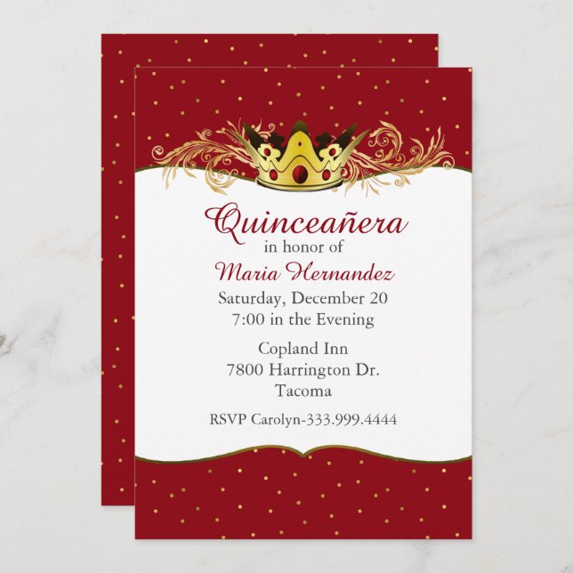 Red and Gold Quinceañera Invitation (Front/Back)