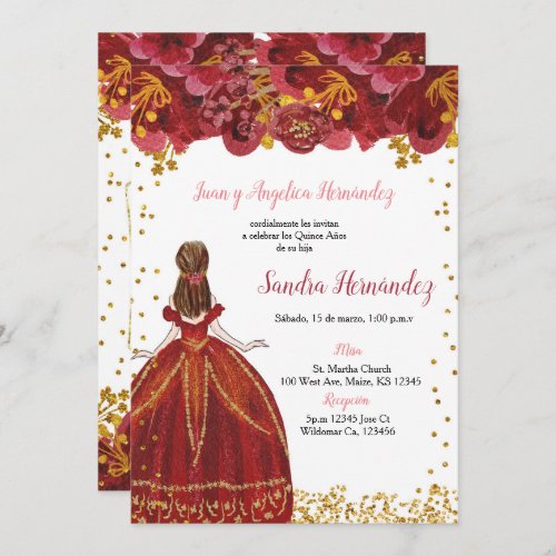 Red and Gold Quinceaera Invitation