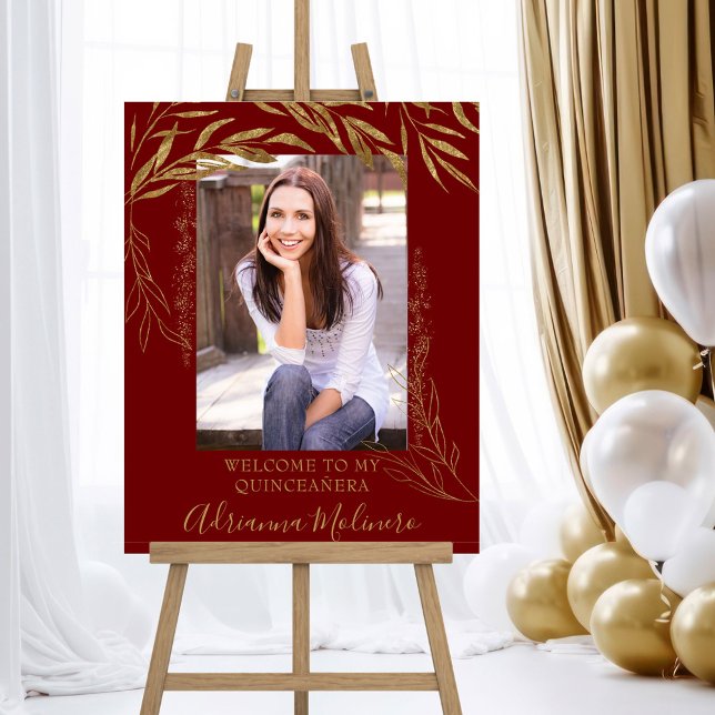 Red and Gold Quinceanera Photo Welcome Easel Foam Board (Quinceanera Welcome Party Sign in red and gold, from my Gold Leaf Collection
)