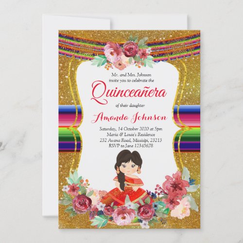 Red and Gold Quinceaera Spanish Birthday Invitation