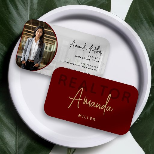 Customizable Red and Gold Realtor Broker Real Estate Agent Business Card