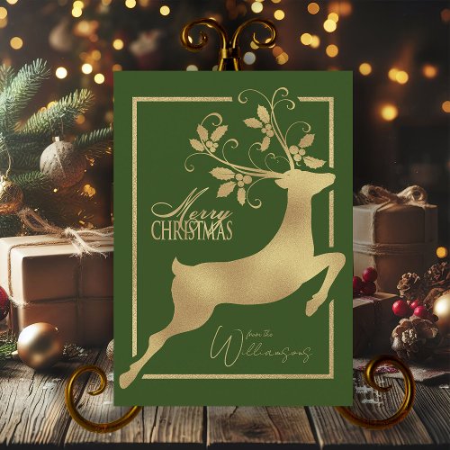 Red And Gold Reindeer Merry Christmas Couch Holiday Card