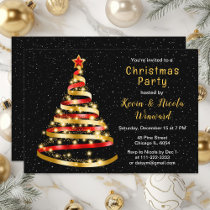 Red and Gold Ribbon Tree Christmas Party Invitation