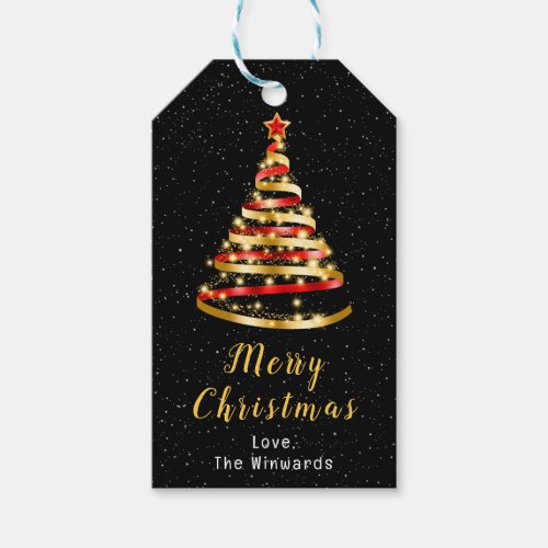 Red and Gold Ribbon Tree Merry Christmas Gift Tags