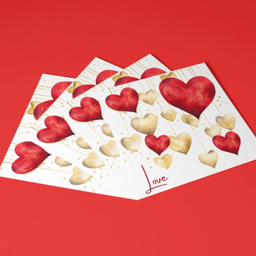 Red and Gold Romantic Hearts Holiday Card