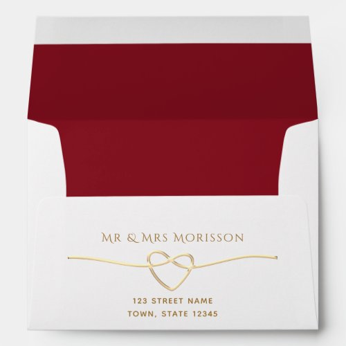 Red and Gold Rope Heart Wedding Return Address Envelope