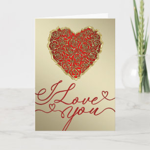 Red and Gold Rose Heart I Love You Card