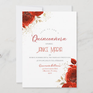 Red and Gold Rose Quinceañera Invitation